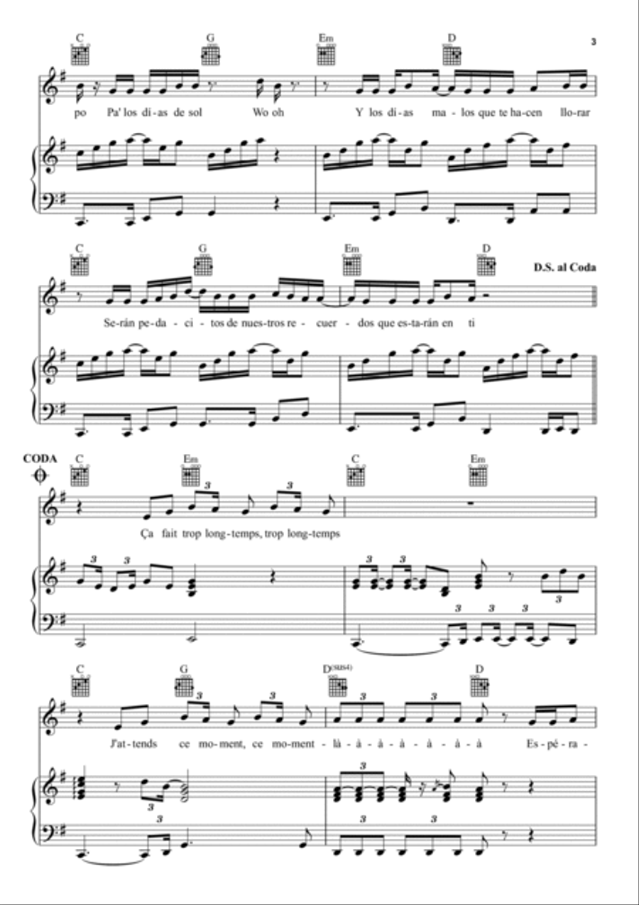 Espérame (French Edit) Piano, Vocal, Guitar scores gallery preview page 3