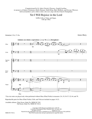 Book cover for Yet I Will Rejoice in the Lord (Downloadable Full Score and Parts)