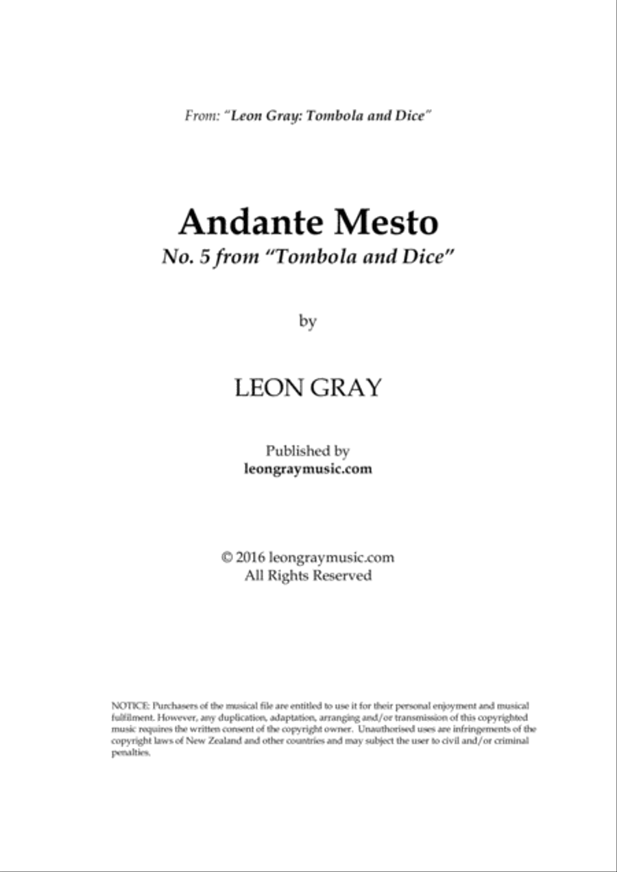Andante Mesto, Tombola and Dice (No. 5), Leon Gray Piano Solo scores gallery preview page 1