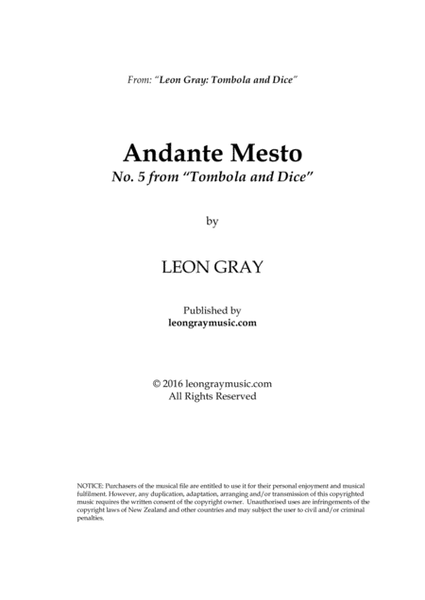 Andante Mesto, Tombola and Dice (No. 5), Leon Gray Piano Solo - Digital Sheet Music