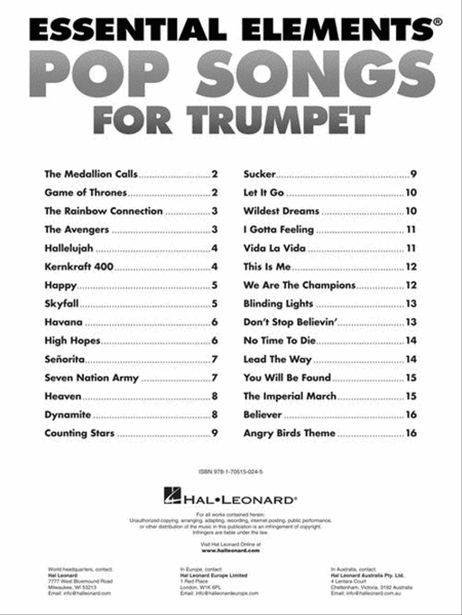 Essential Elements Pop Songs for Trumpet Concert Band Methods scores gallery preview page 3