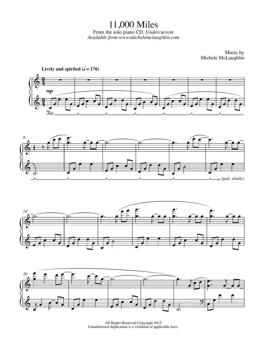 11,000 Miles 11,000 Miles Piano Solo scores gallery preview page 1