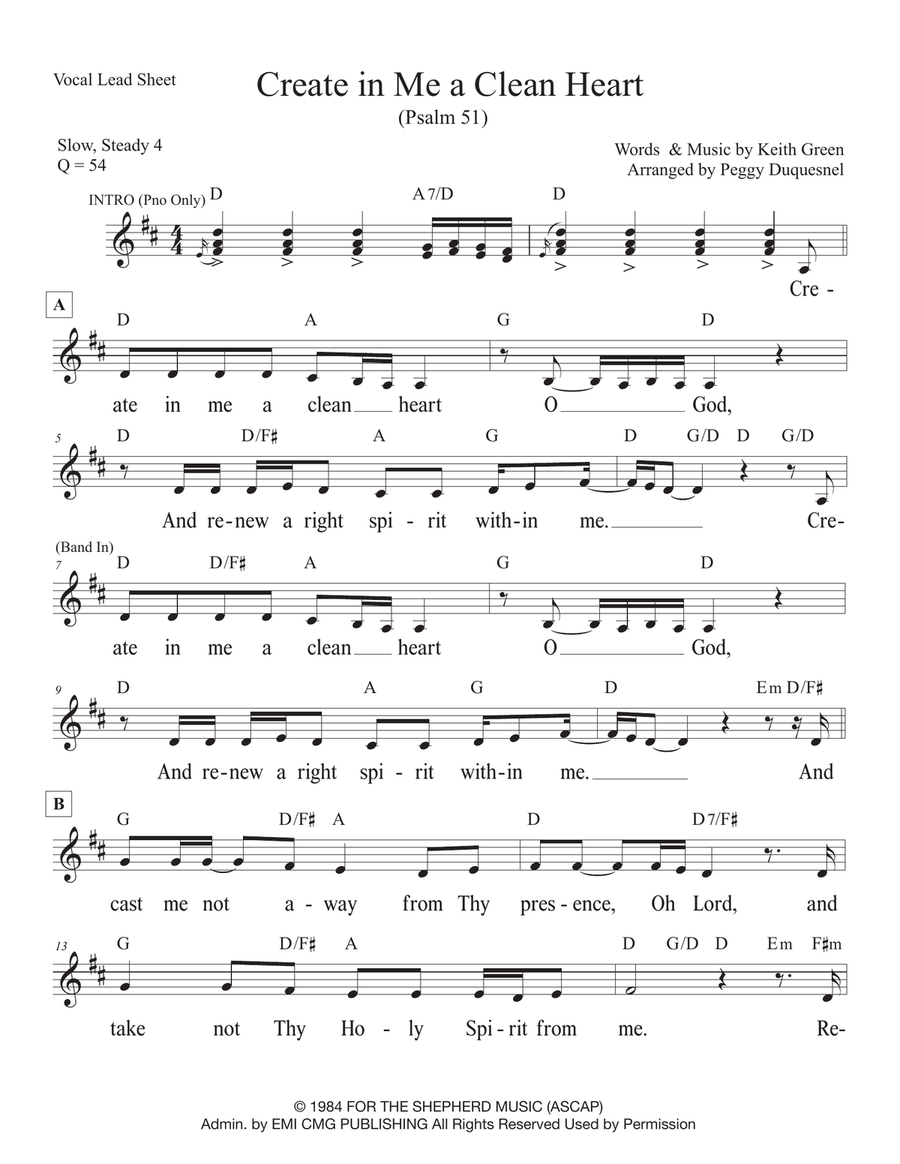 Create In Me A Clean Heart Piano scores gallery preview page 1