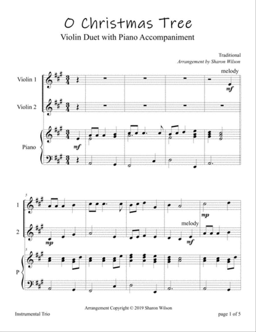 O Christmas Tree (Easy Violin Duet with Piano Accompaniment) String Duet scores gallery preview page 4