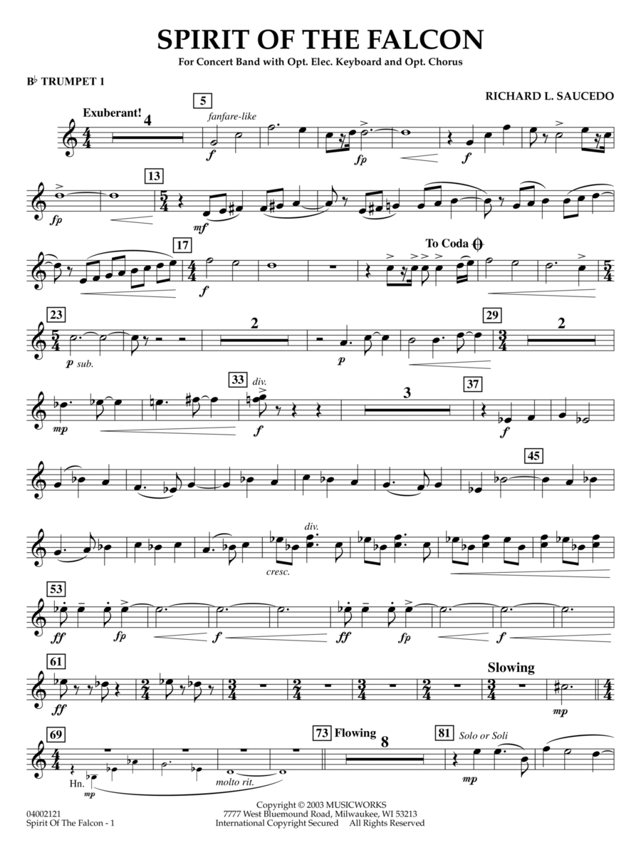 Spirit Of The Falcon - Bb Trumpet 1 Concert Band scores gallery preview page 1