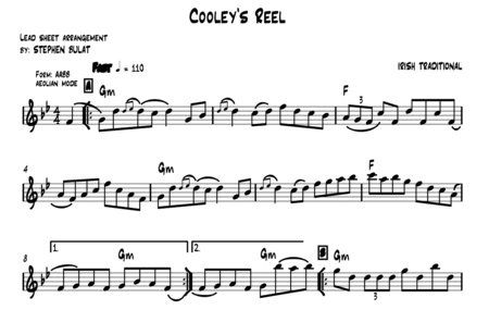 Cooleys' Reel (Irish Traditional) - Lead sheet (key of Gm)