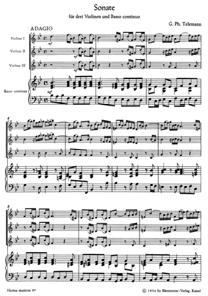 Sonata for three Violins and Basso continuo B flat major Anhang 43:B1