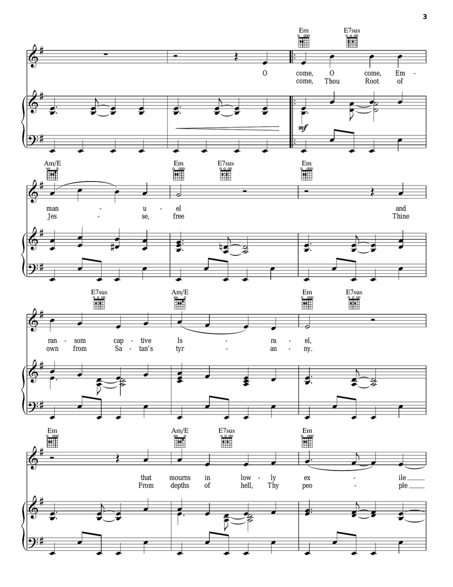 O Come O Come Emmanuel O Come O Come Emmanuel Piano, Vocal, Guitar scores gallery preview page 3