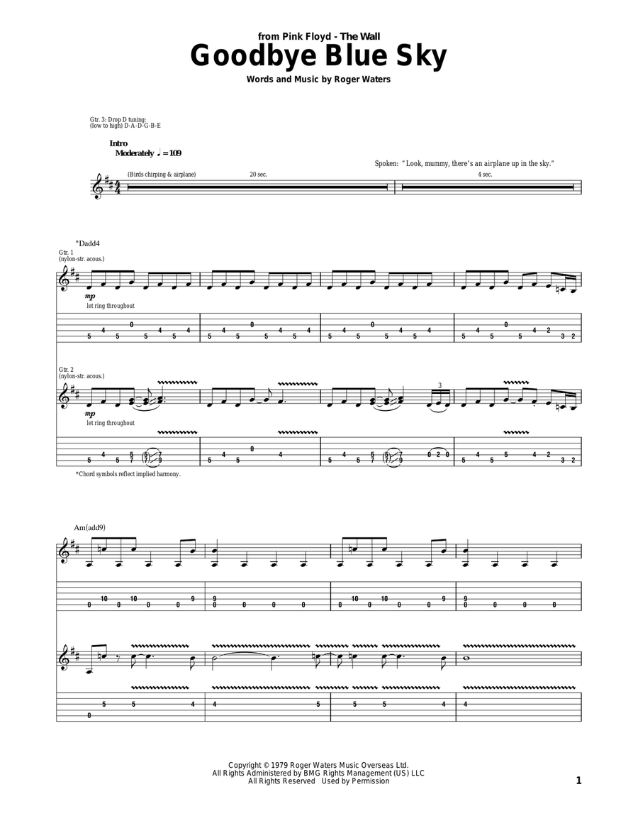 Goodbye Blue Sky Acoustic Guitar scores gallery preview page 1