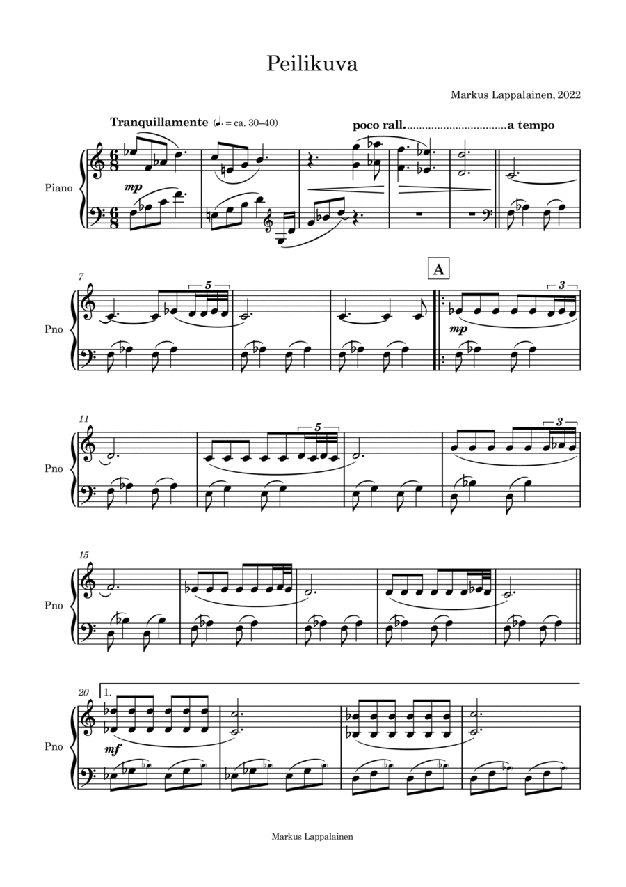 Reflection in a Mirror Reflection in a Mirror Piano Solo scores gallery preview page 1