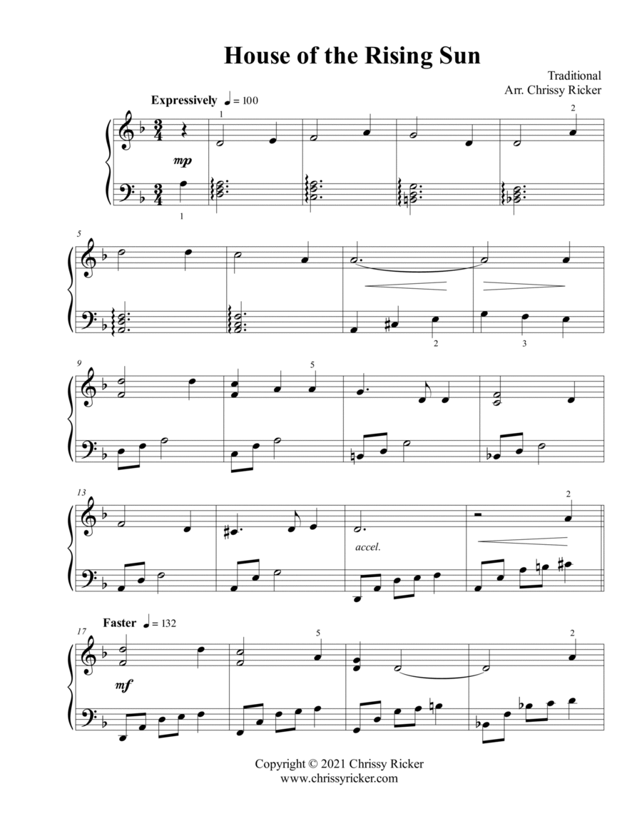 House of the Rising Sun - intermediate piano Piano Solo scores gallery preview page 1