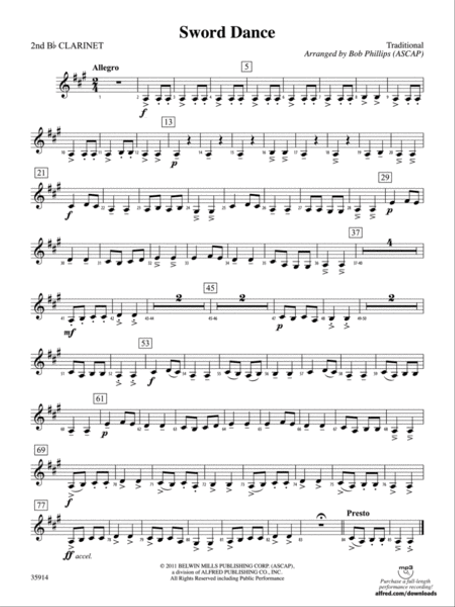 Sword Dance: 2nd B-flat Clarinet Full Orchestra scores gallery preview page 1