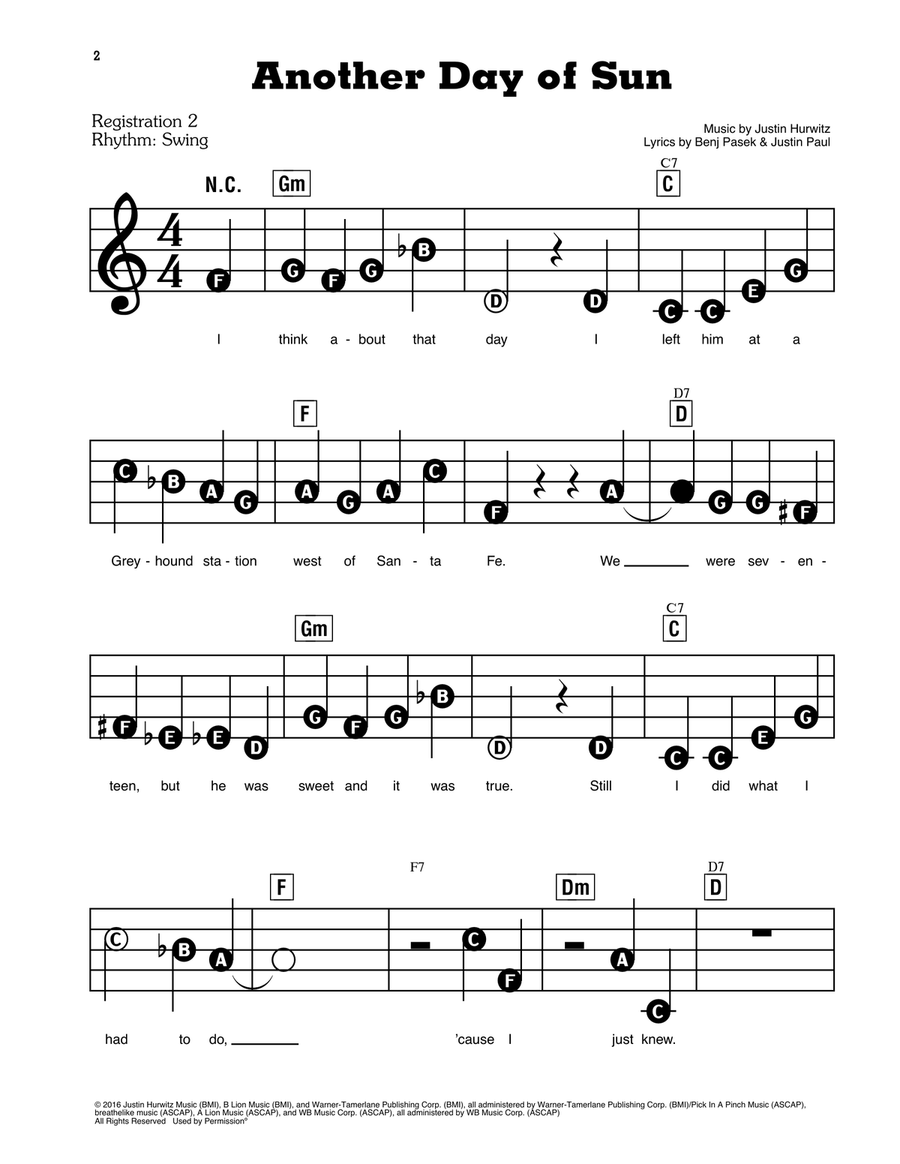 Another Day Of Sun (from La La Land) Electronic Keyboard scores gallery preview page 1