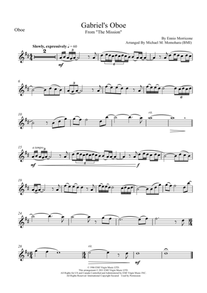 Gabriel's Oboe (Parts for Oboe and String Orchestra)