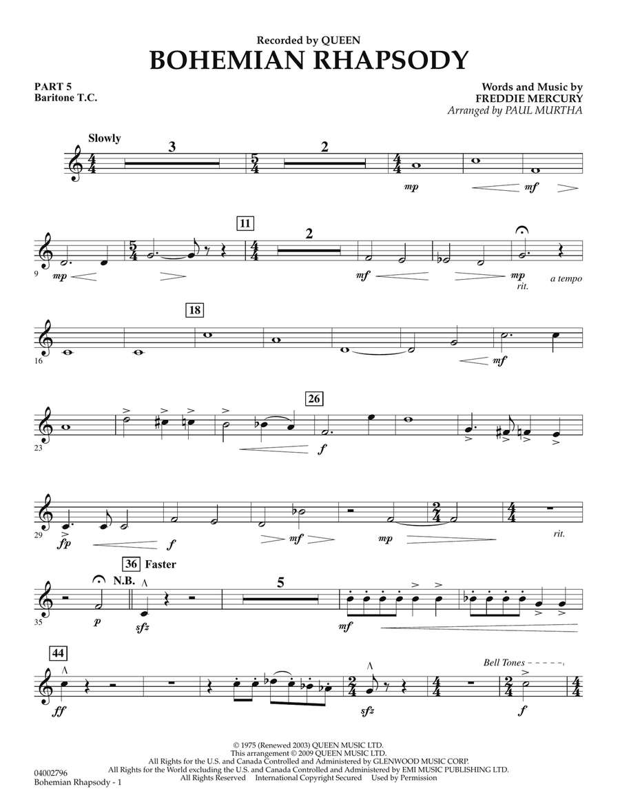 Bohemian Rhapsody - Pt.5 - Baritone T.C. Concert Band scores gallery preview page 1