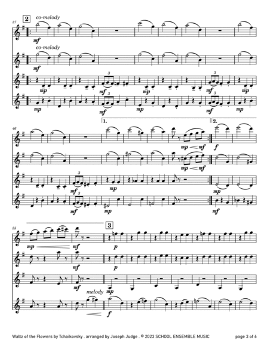 Waltz Of The Flowers by Tchaikovsky for Clarinet Quartet in Schools Clarinet Quartet scores gallery preview page 3