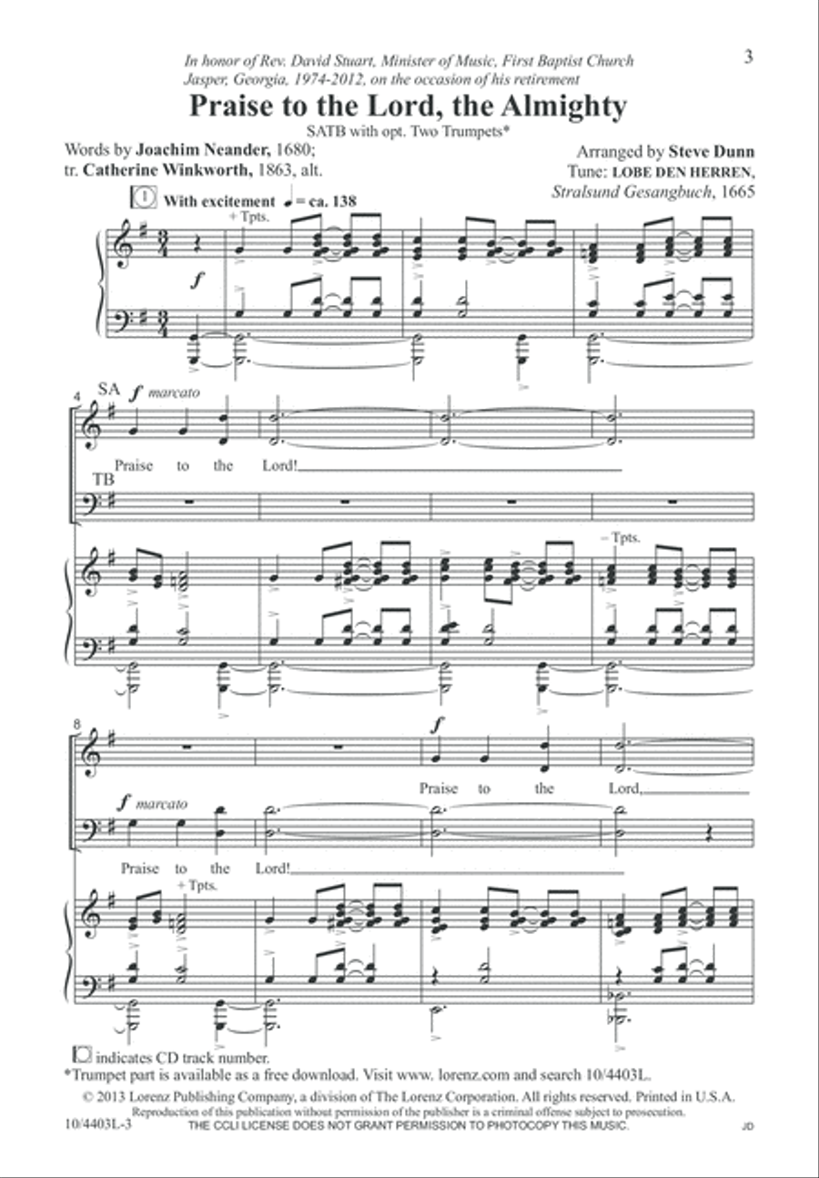 Praise to the Lord, the Almighty 4-Part scores gallery preview page 3