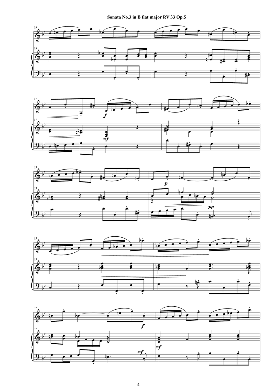 Vivaldi - Violin Sonata No. 3 in B flat major RV 33 Op.5 for Violin and Cembalo (or Piano) String Duet scores gallery preview page 4