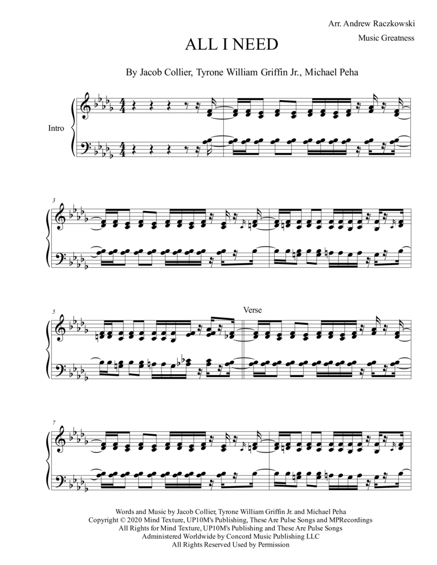 All I Need Piano Solo scores gallery preview page 1