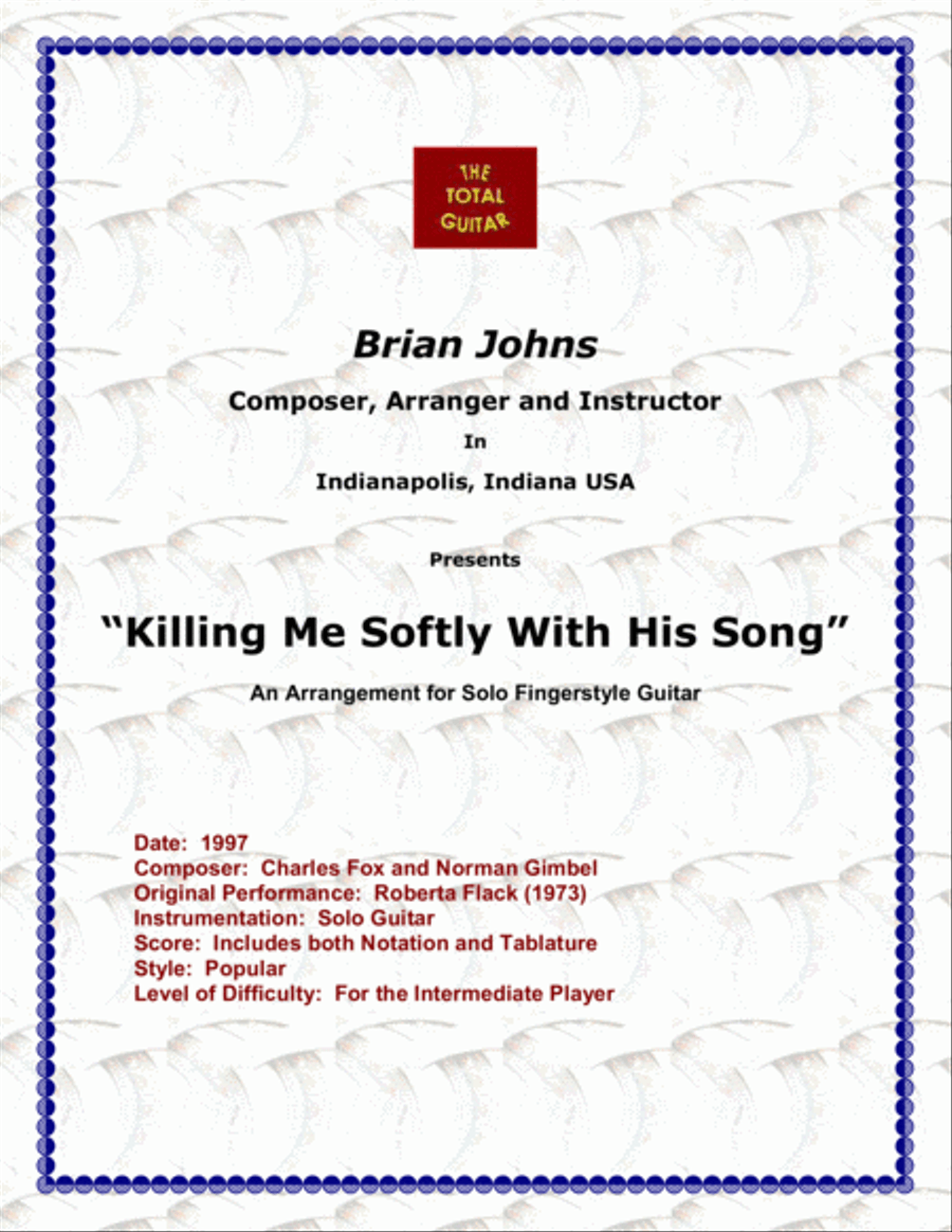Killing Me Softly With His Song Guitar Tablature scores gallery preview page 1