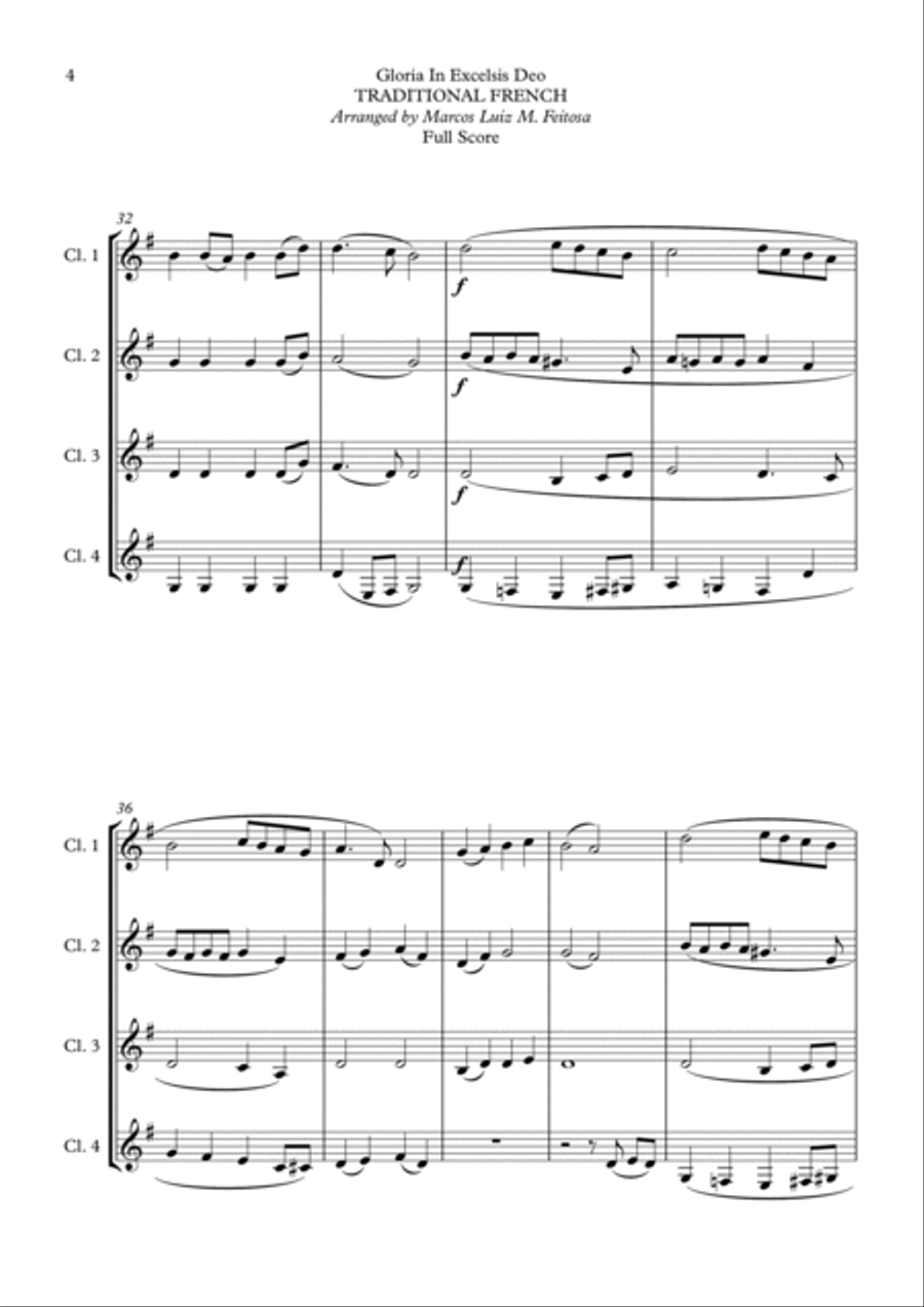 Gloria In Excelsis Deo - Clarinet Quartet Clarinet Quartet scores gallery preview page 6