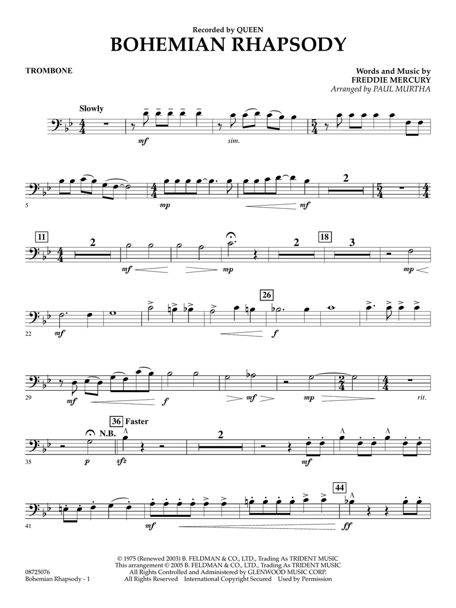 Bohemian Rhapsody (arr. Paul Murtha) - Trombone Concert Band scores gallery preview page 1
