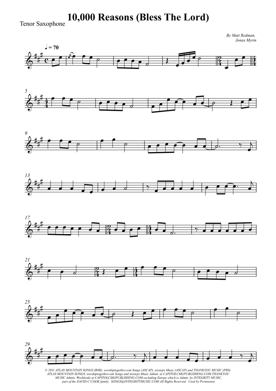 10,000 Reasons (Bless The Lord) Tenor Saxophone scores gallery preview page 1