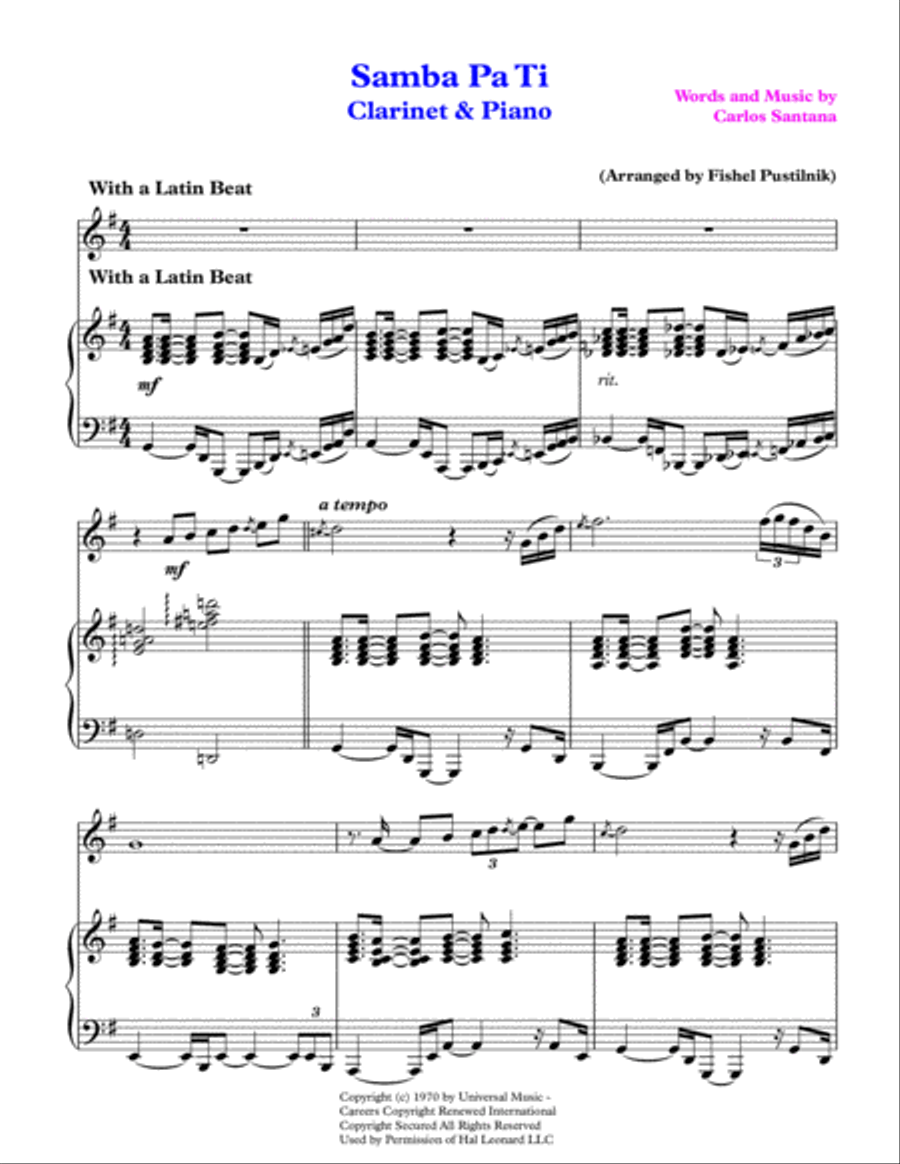 Samba Pa Ti Clarinet Solo scores gallery preview page 2