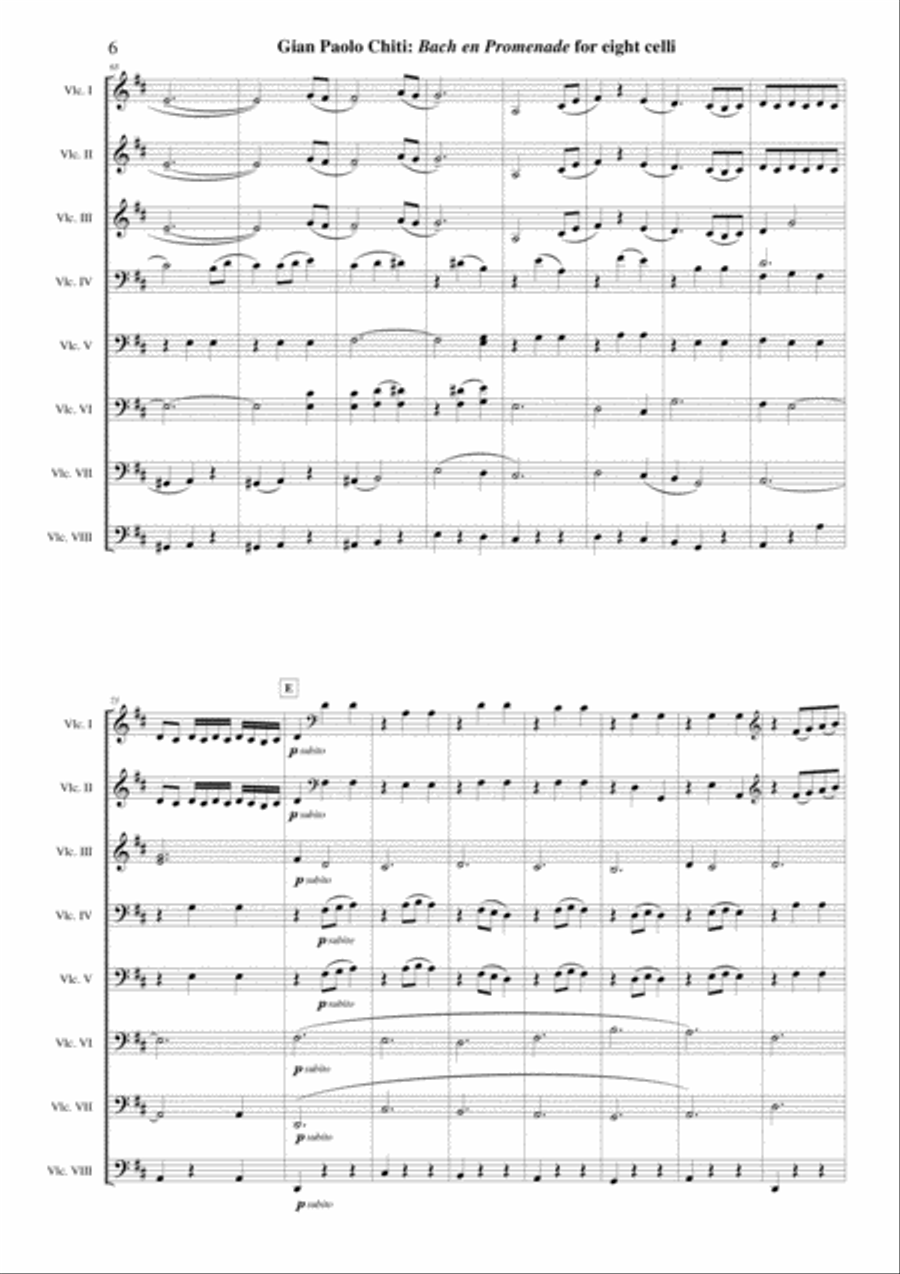 Gian Paolo Chiti: Bach En Promenade for cello octet Cello Solo scores gallery preview page 6