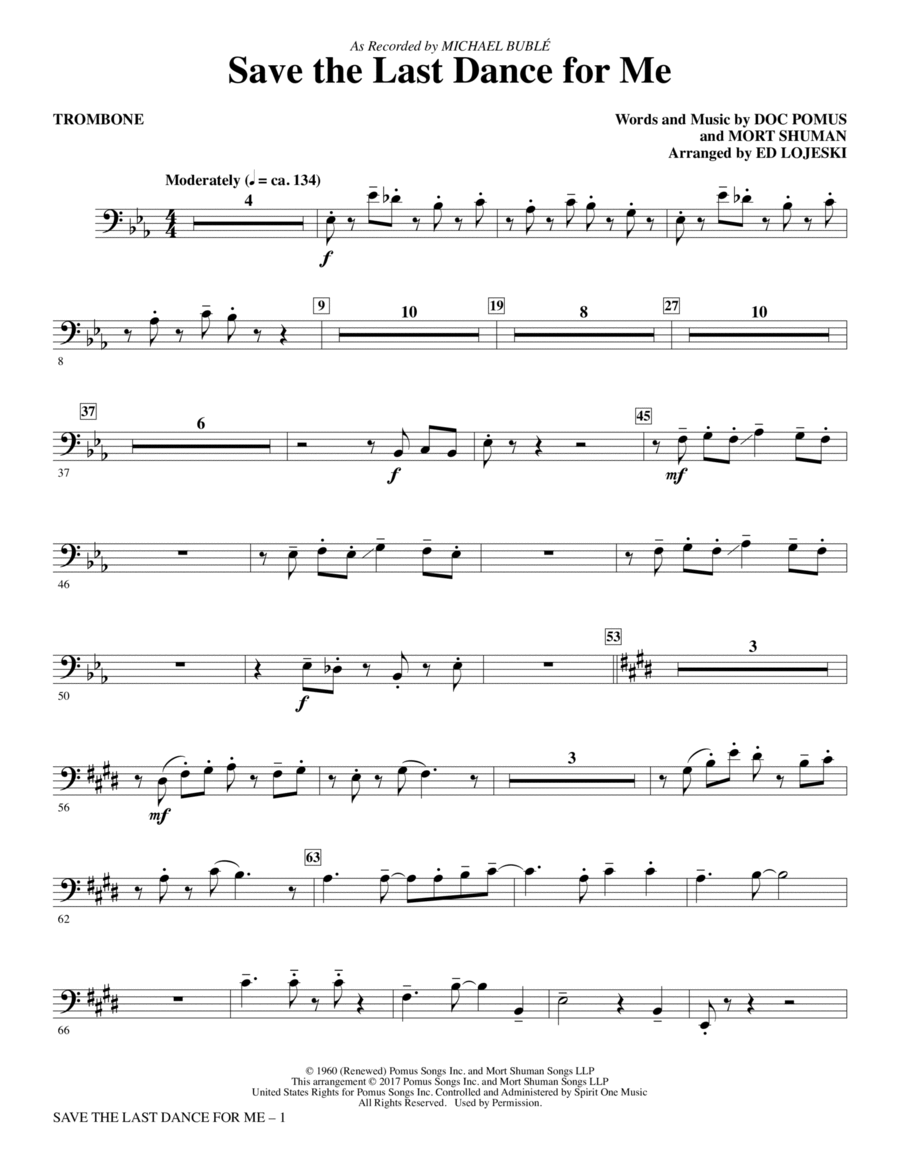 Save the Last Dance for Me (arr. Ed Lojeski) - Trombone Choir scores gallery preview page 1