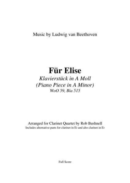 Für Elise (Beethoven) - Clarinet Quartet image number null