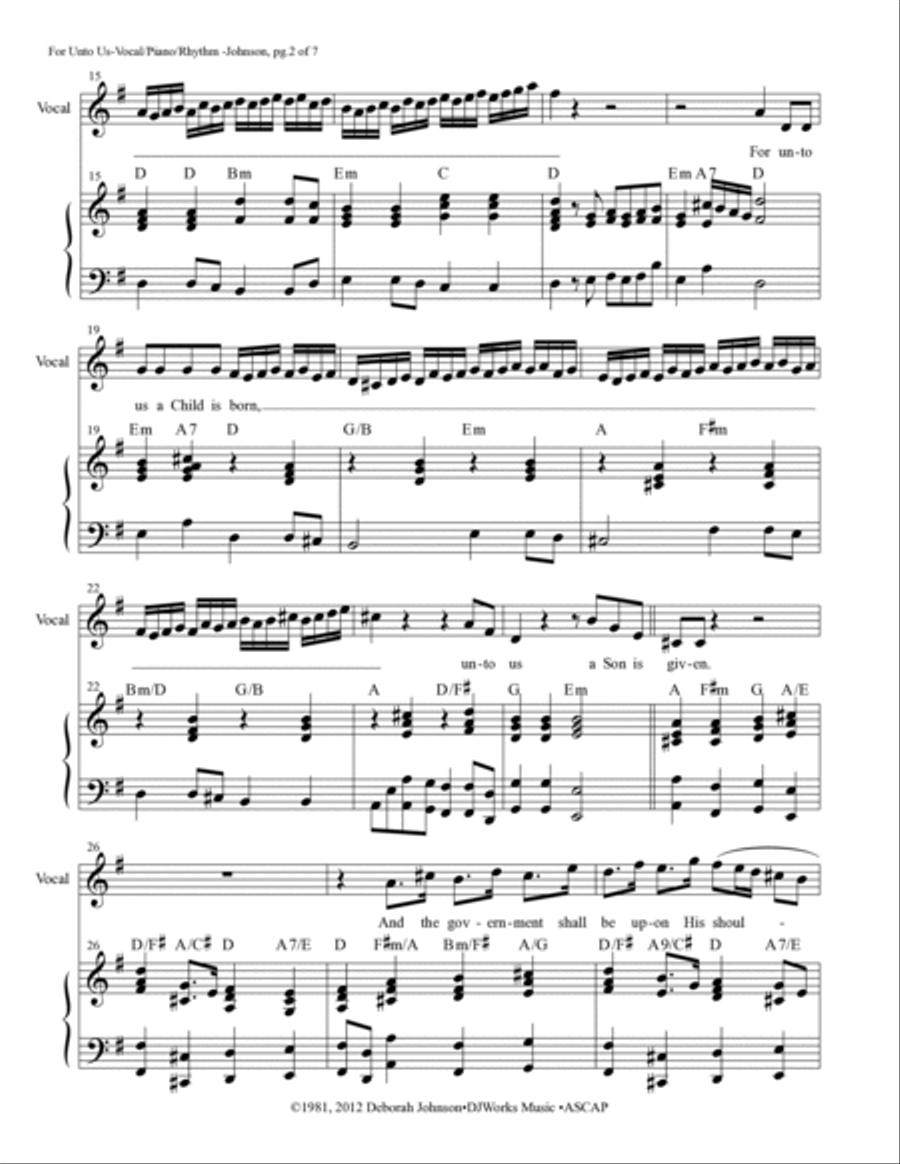For Unto Us a Child is Born - Vocal/Piano/Rhythm image number null