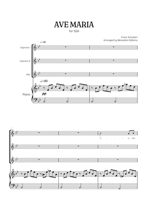 Schubert Ave Maria • SSA choir sheet music with easy piano accompaniment