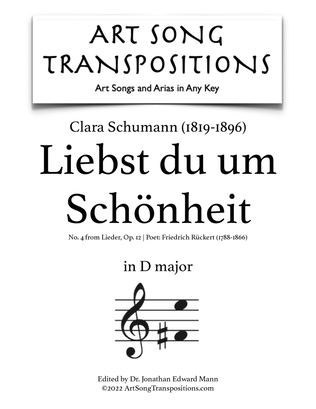 Book cover for SCHUMANN: Liebst du um Schönheit, Op. 12 no. 4 (transposed to D major)