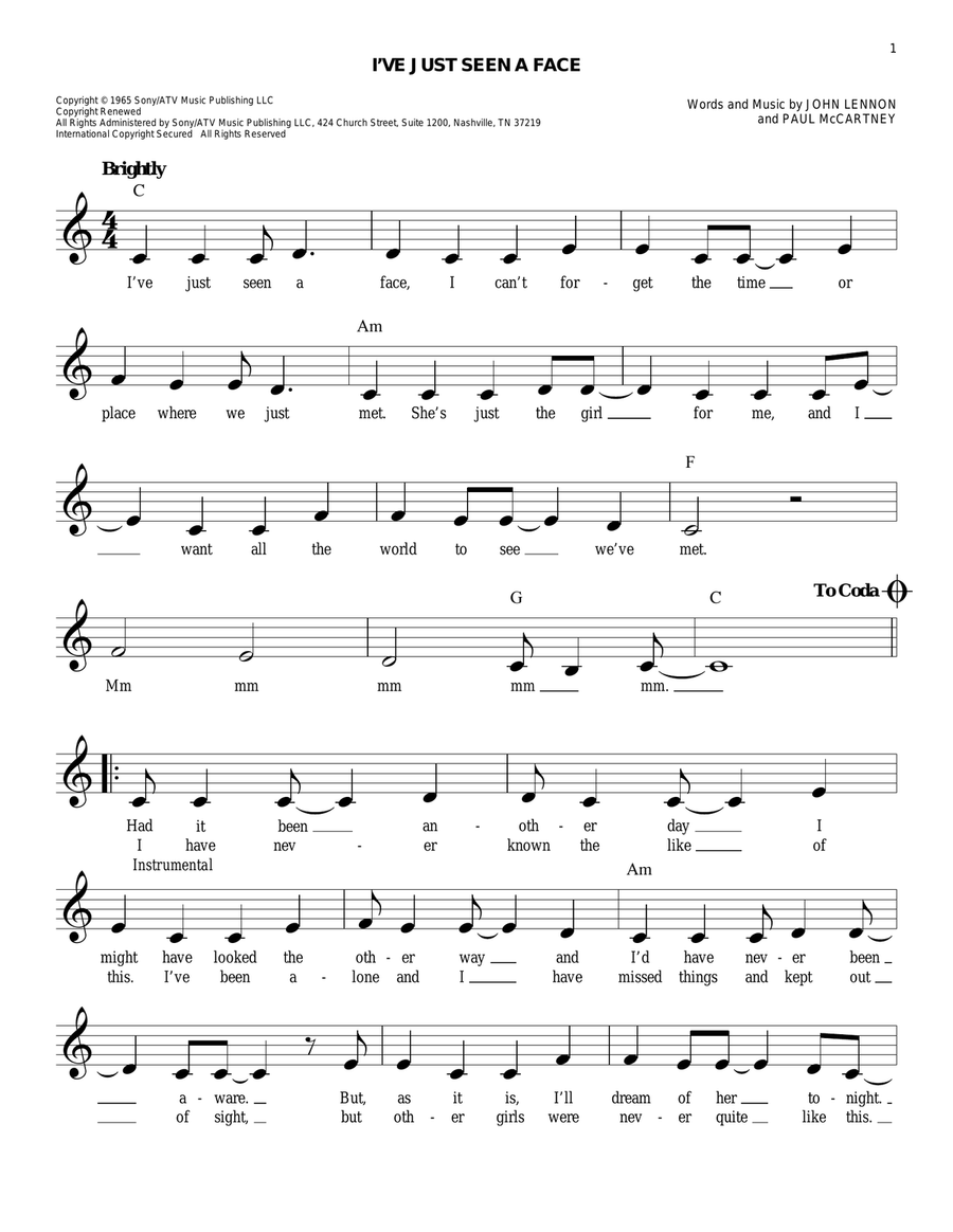 I've Just Seen A Face Piano scores gallery preview page 1
