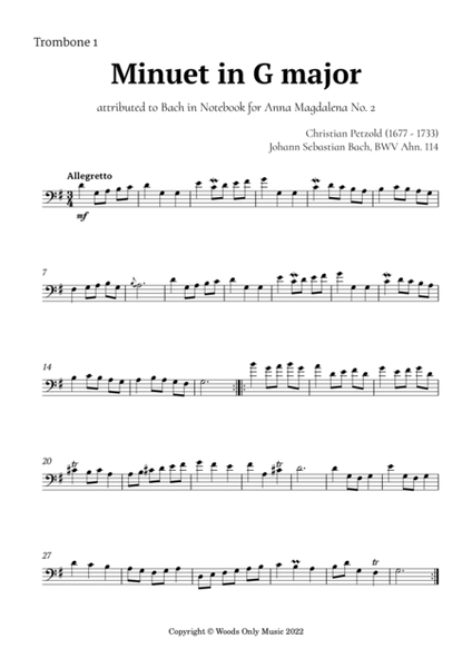 Minuet in G major by Bach for Trombone Quintet image number null