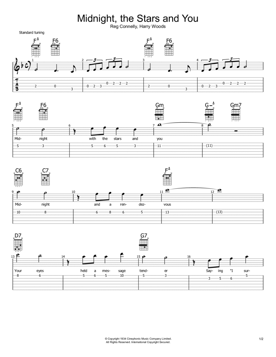 Midnight With The Stars And You Electric Guitar scores gallery preview page 1