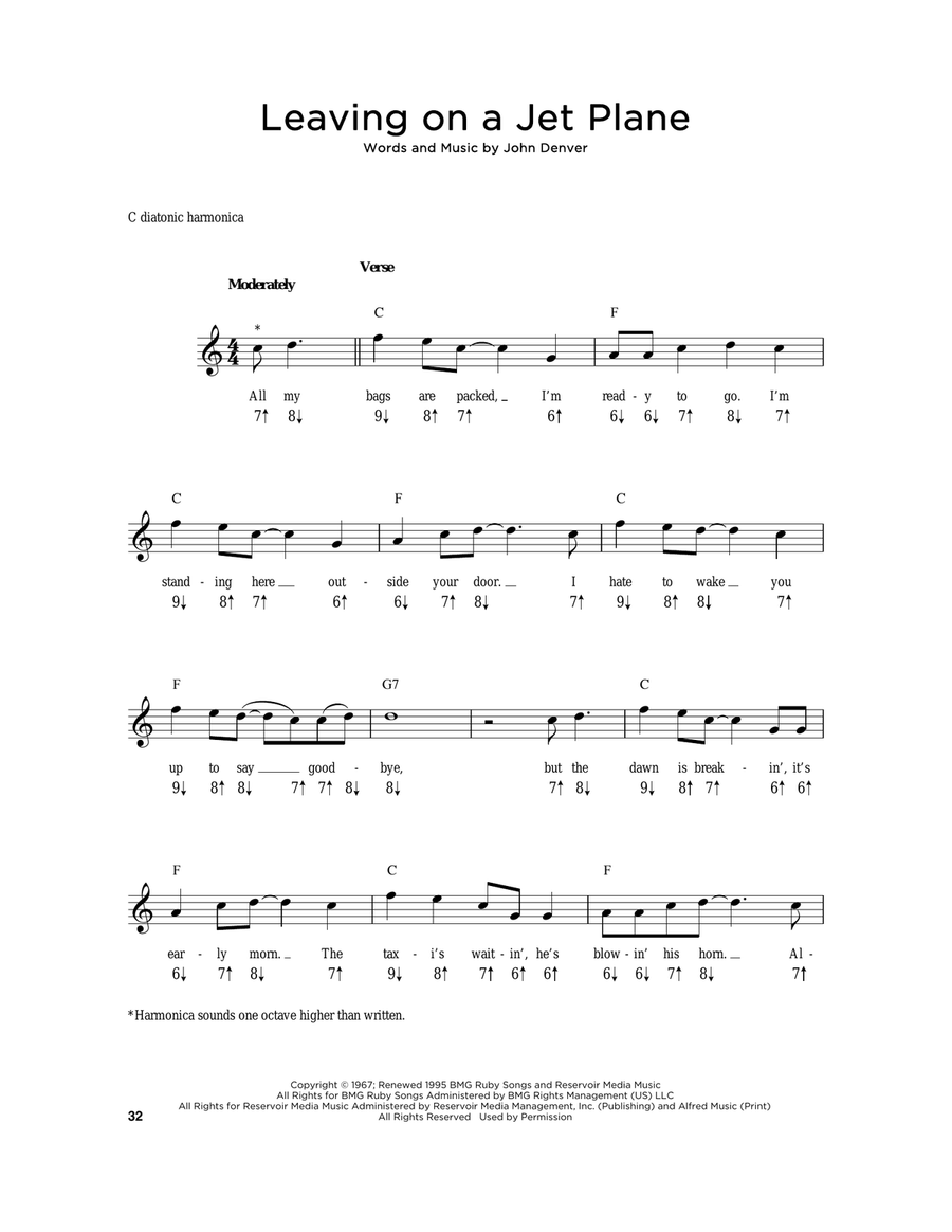 Leaving On A Jet Plane Harmonica scores gallery preview page 1