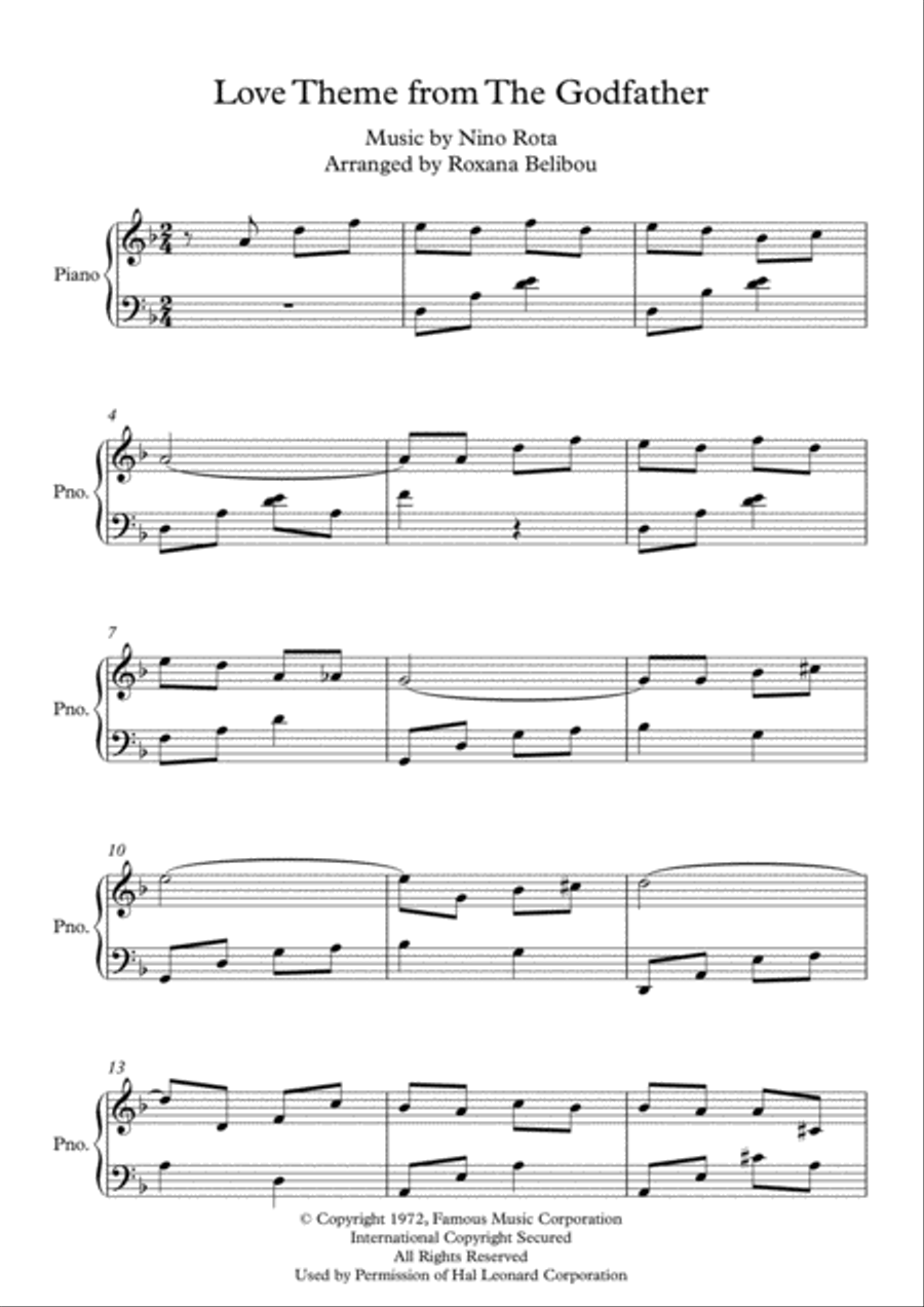 Love Theme From The Godfather III Piano Solo scores gallery preview page 1