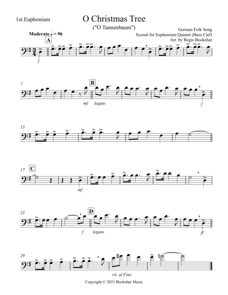 O Christmas Tree (G) (Euphonium Quintet - Bass Clef)