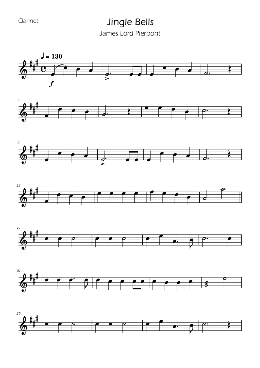 Jingle Bells - Clarinet Solo B-Flat Clarinet scores gallery preview page 1