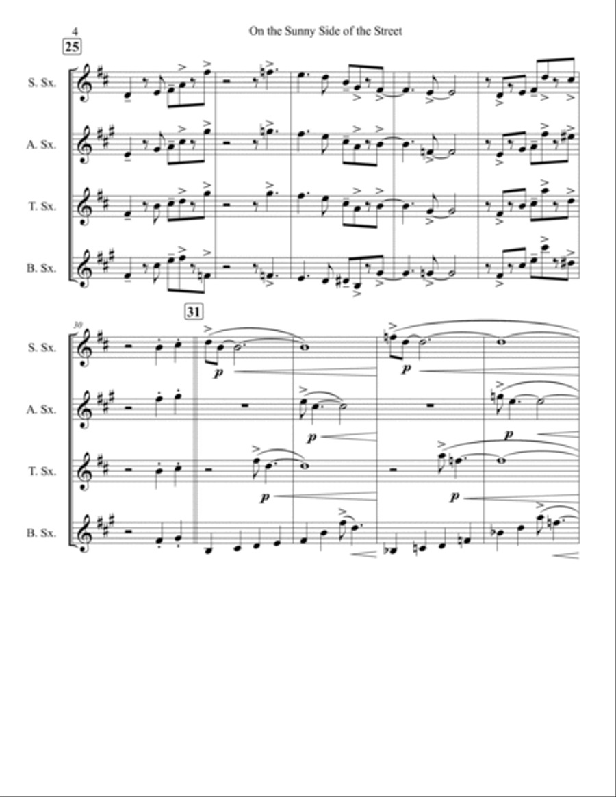 On The Sunny Side Of The Street Saxophone Quartet scores gallery preview page 4