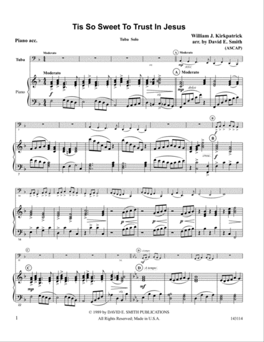 Tis So Sweet to Trust in Jesus Tuba scores gallery preview page 1