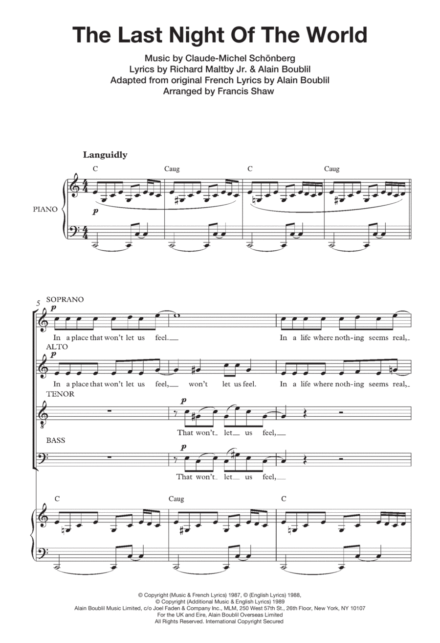 The Last Night Of The World (from Miss Saigon) (arr. Francis Shaw) 4-Part scores gallery preview page 1