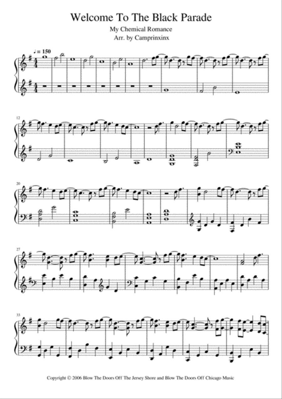 Welcome To The Black Parade Piano Solo scores gallery preview page 1
