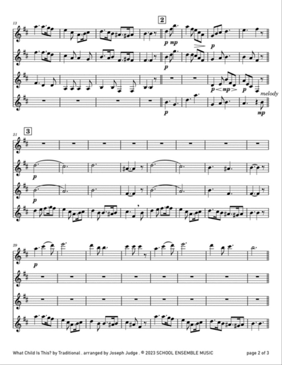 What Child Is This? for Clarinet Quartet in Schools Clarinet Quartet scores gallery preview page 2