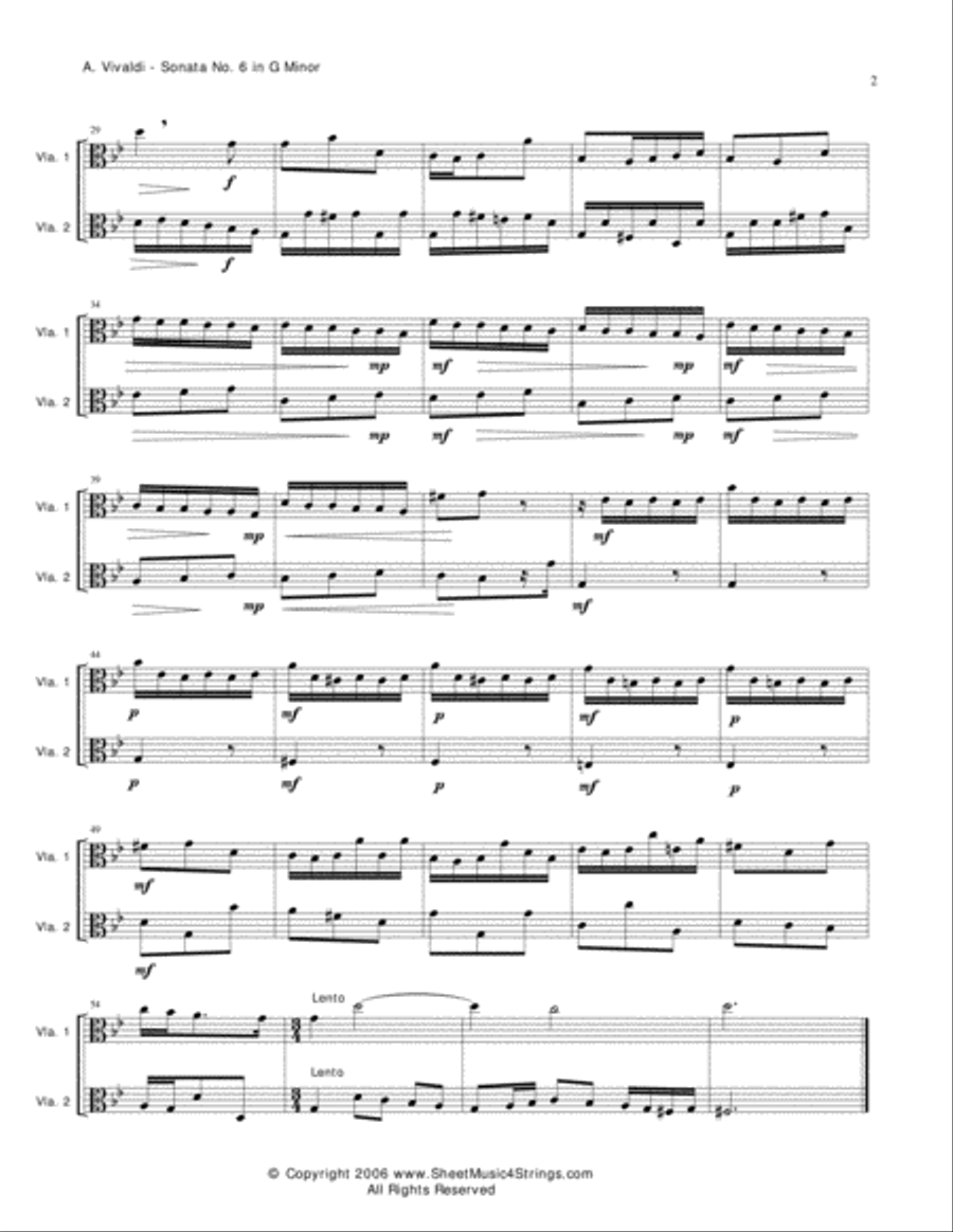 Vivaldi, A. - Sonata No. 6 Mvt. 1 for Two Violas String Duet scores gallery preview page 2