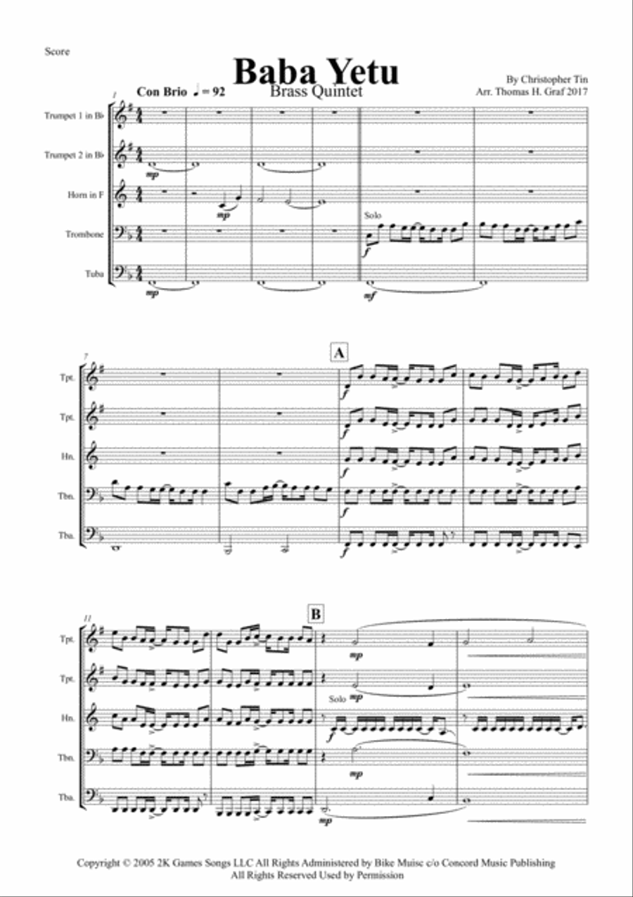 Baba Yetu Euphonium scores gallery preview page 1