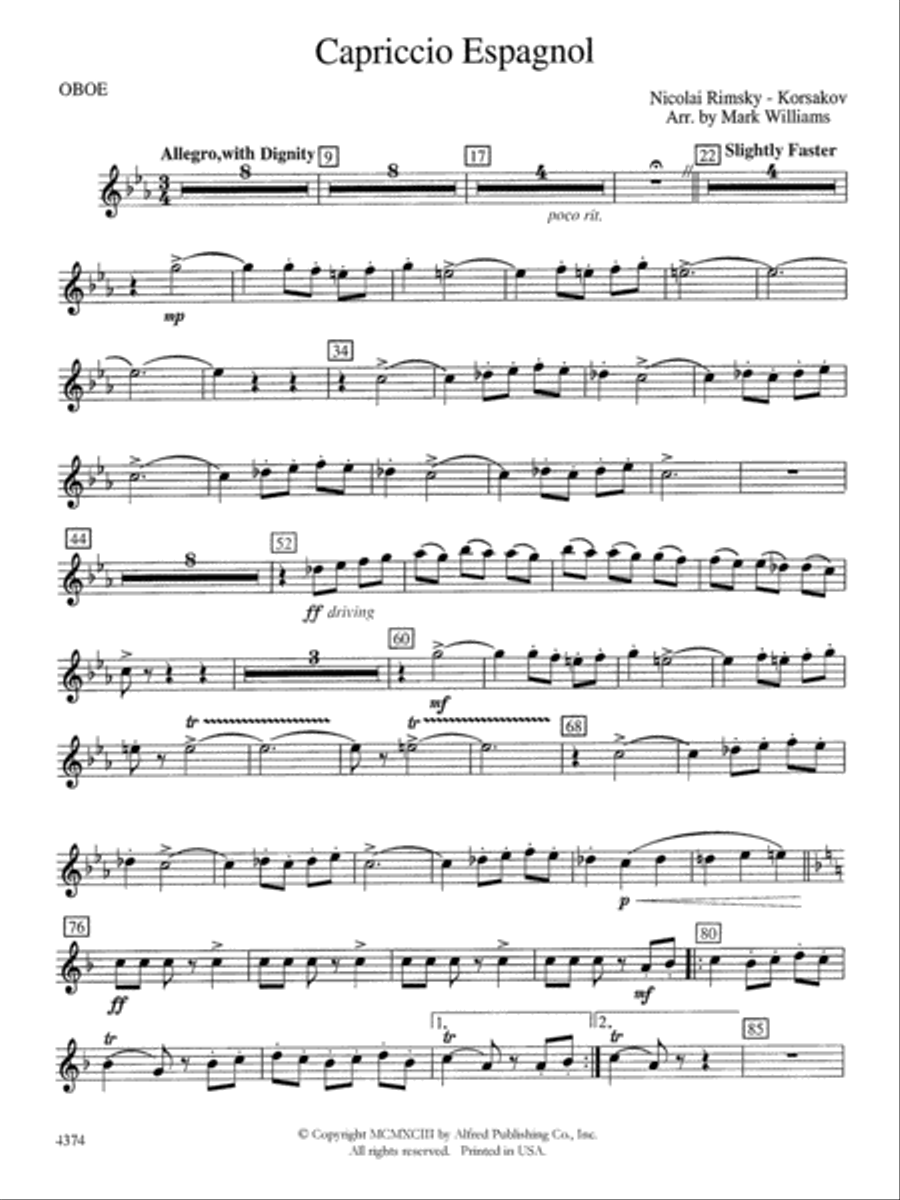 Capriccio Espagnol: Oboe Concert Band scores gallery preview page 1
