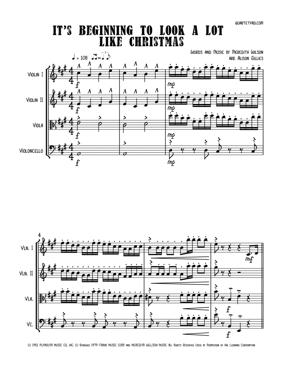 It's Beginning To Look Like Christmas String Quartet scores gallery preview page 1